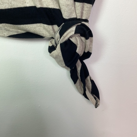 Zara Black and Tan Short Sleeve Striped Tee Tie Waist Top Size Small - Picture 6 of 14